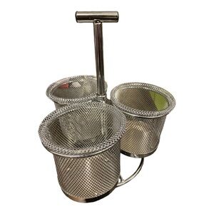 STAINLESS steel condiment 3 bin spinner 10” tall, 9.5 wide